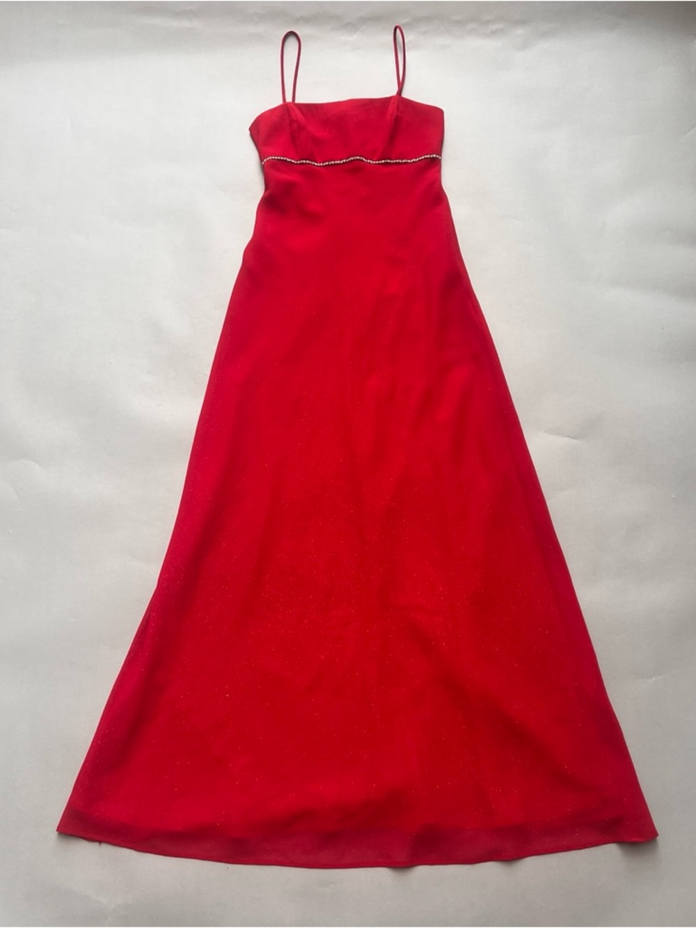 Vintage 90s hoco formal prom red glitter rhinestone gown open back bow detail